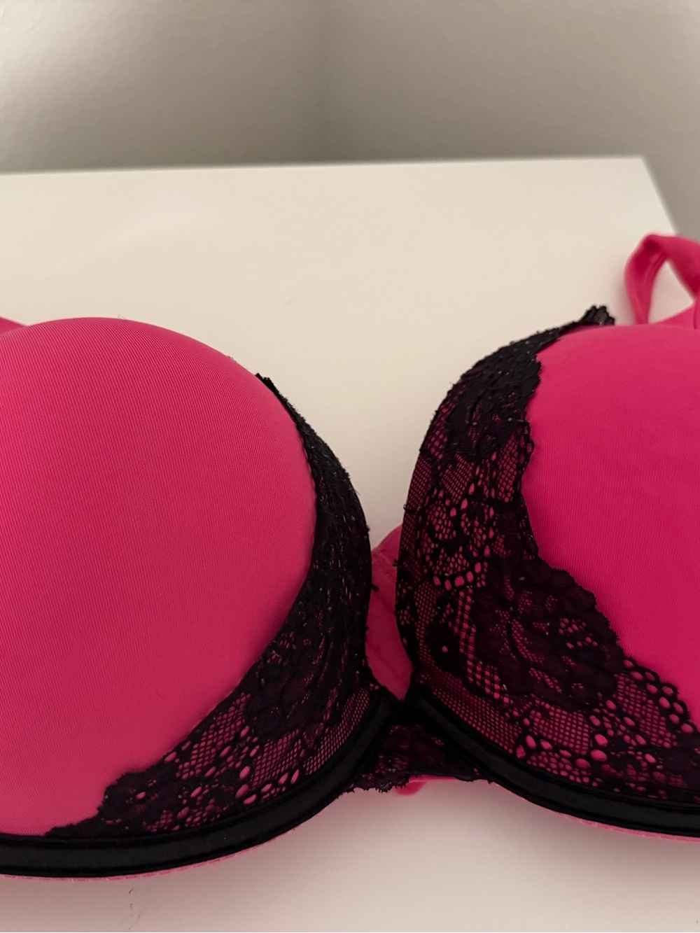 Cacique Hot Pink Bra with Black Lace Trim